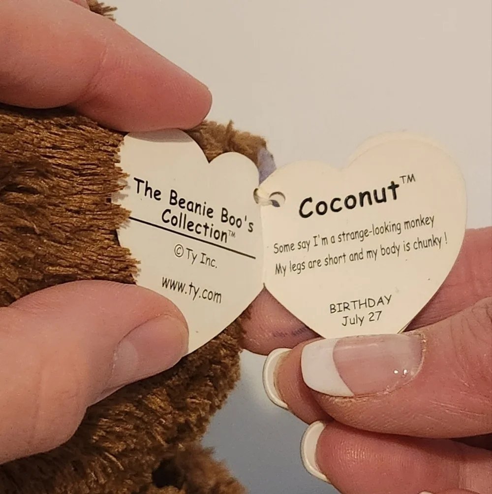 8” Ty Monkey Coconut Plush Stuffed Animal with Bio tag